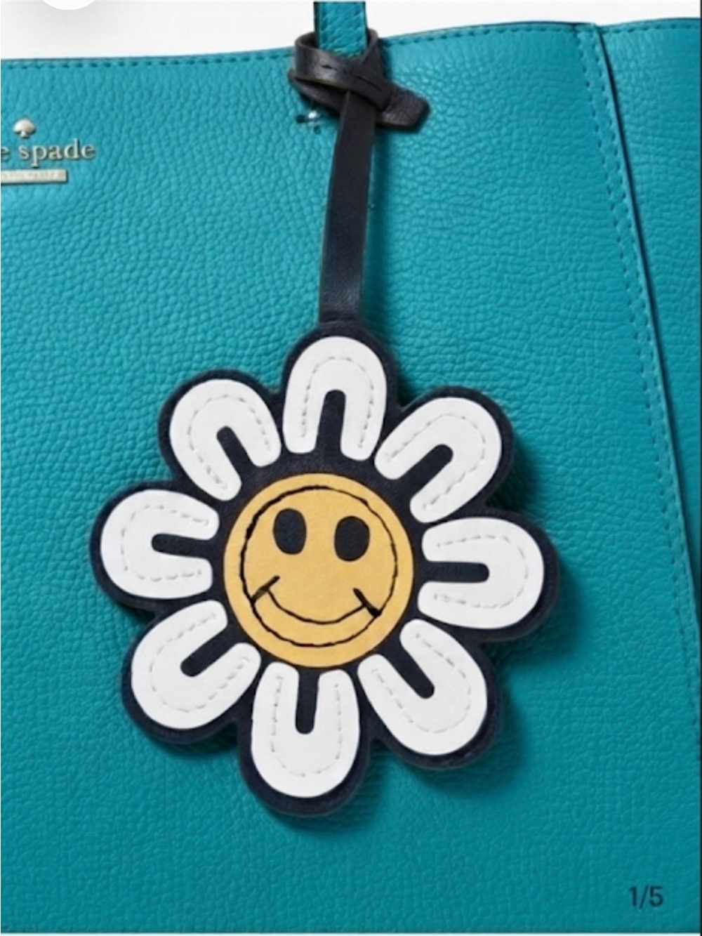 Smiley Daisy Bag Charm keychain Black, White & Yellow - New (purse not included)